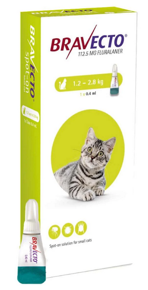 Bravecto Topical Solution For Small Cats (Green) 2.6-6.2lbs (1.2 - 2.8kg) - No Rx required