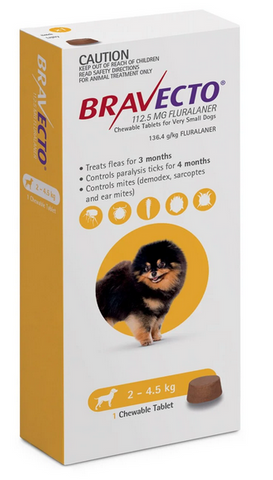 Bravecto Chews For Very Small Dogs (Yellow) 4.4-9.9lbs (2-4.5kg) - No Rx required