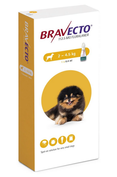 Bravecto Spot On Topical Solution Very Small Dog 2-4.5kg (4.4-9.9lbs) - No Rx required
