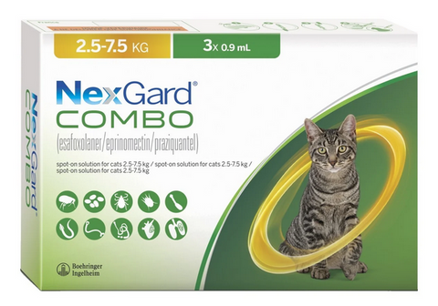 NexGard Combo Spot-On Solution for Cats (Yellow) 2.5kg-7.5kg (5-16lbs) - No Rx required
