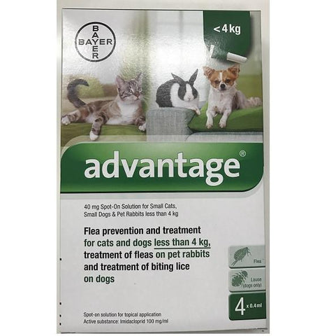 Advantage 40mg (Green) Spot-on For Small Cats, Small Dogs & Rabbits less than 8.8lbs (4kg)