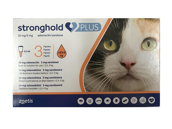 Stronghold Plus 30 mg/5 mg spot-on solution for Medium Cats >2.5–5 kg (5.5-11 lbs)