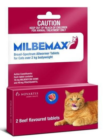 Milbemax Cat Wormer for cats 2-8Kg (4.4-17.6lbs) Two Tablet Pack